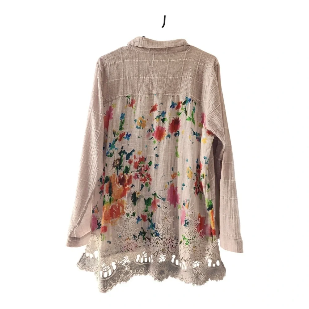 Soft‎ surroundings Tunic Medium Gauze Lace Floral Embroidered Romantic Lagenlook - Picture 2 of 10